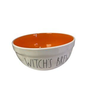 RAE Dunn Artisan Collection Ceramic Halloween Witch's Brew White Orange Bowl 10"